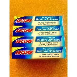 SECURE 'Waterproof Denture Adhesive', 1.4 oz, Zinc-Free, 12HR Holding Power 4PK